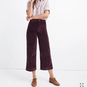 Madewell Emmett Wide Leg Crop Pants Velveteen High Rise 35P